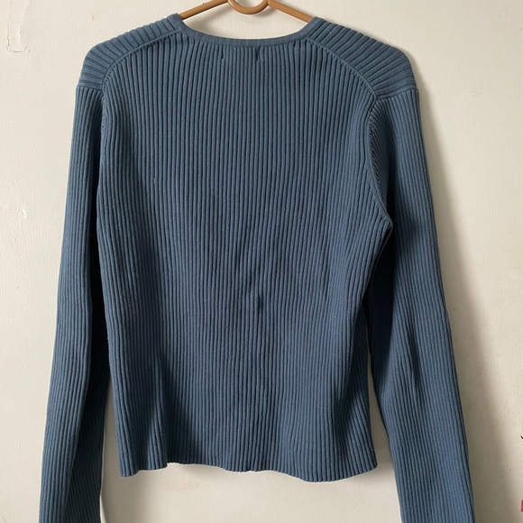 Blue Ribbed Long Sleeve Sweater - Picture 2 of 4